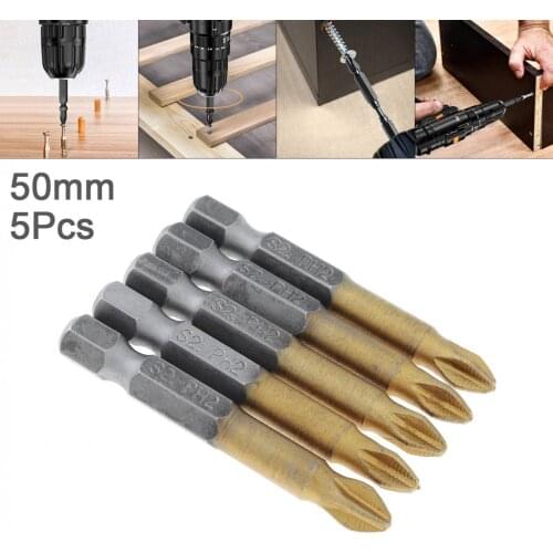 5pcs/lot Chrome Vanadium Steel PH2 Anti Slip Bits Electric Screwdriver Bits 1/4" Hex Shank for Repair Work 50mm