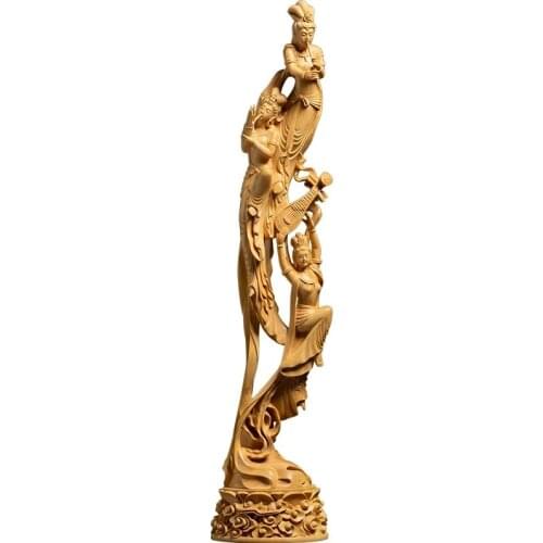 Rebound lute Dunhuang Flying fairy boxwood creative wood crafts Chinese style living room decoration wood carving ornaments