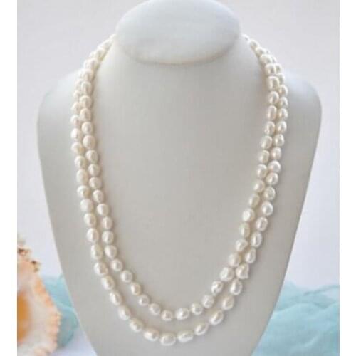 Genuine 8-9mm Natural White Freshwater Cultured Baroque Pearl Necklace 54" AAA