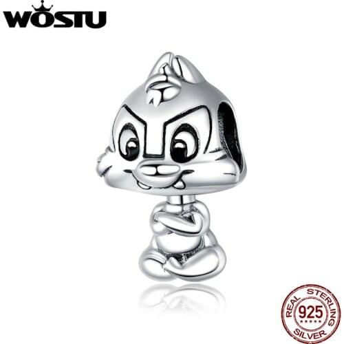 Wostu Genuine 925 Sterling Silver Cute Squirrel Enamel Metal Charm for Original Silver Bracelet Bangle DIY Jewelry Make BSC323