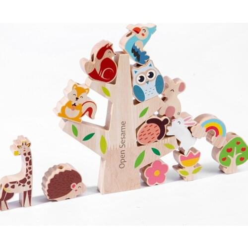 Toddlers Animal Stacking Wooden Blocks Toy Fine Motor Training Balance Game Montessori Educational Wooden toys for Children