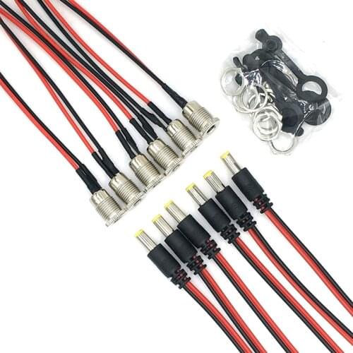 6 Pcs DC Power Socket Female Socket Cord Length 15cm 5.5X2.1 mm Male Plug with Waterproof Cover for Audio and Video Call