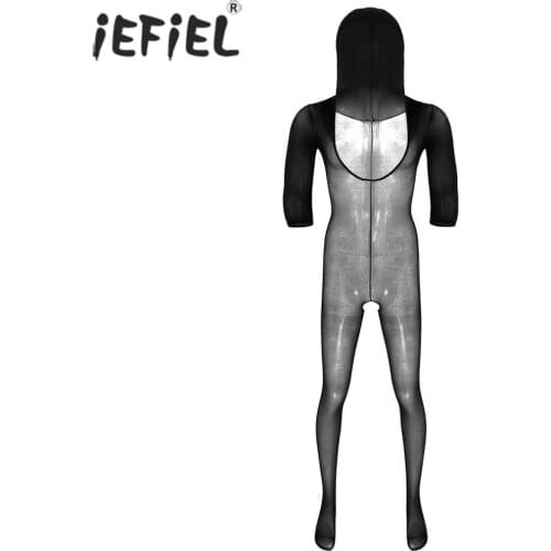 Men Hot Sexy Erotic Lingerie Bodysuit Open Crotch Transparent Nightwear Hollow Out Fishnet Footed Body Pantyhose Tights Stocking