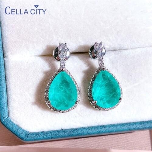 Cellacity Paraiba Drop Earrings For Charm Lady silver 925 jewelry with water drop shape gemstones wedding party fine Jewelry