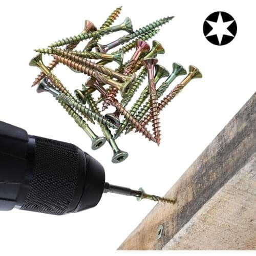 T25 Countersinking Head Wood Screws 8.8mm Knurling Coarse Thread Self-tapping Screw Colored Zinc Plated Torx Screws 100pcs