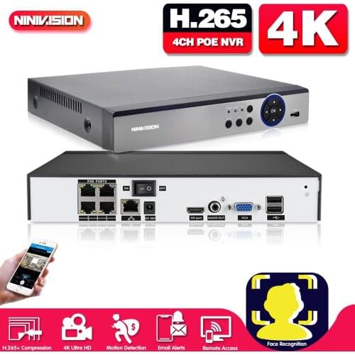 4K POE Video Recorder 4CH 8MP H.265 NVR For HD POE 2MP 4MP 5MP 8MP IP POE Camera Video Surveillance Security Motion Detect