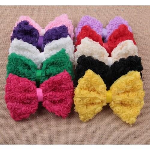 Yundfly 3pcs 4.8" Big Soft Lace Hair Bows Artificial Rose Hair Bows For Girls Women Winter DIY Headwear Hair Accessories