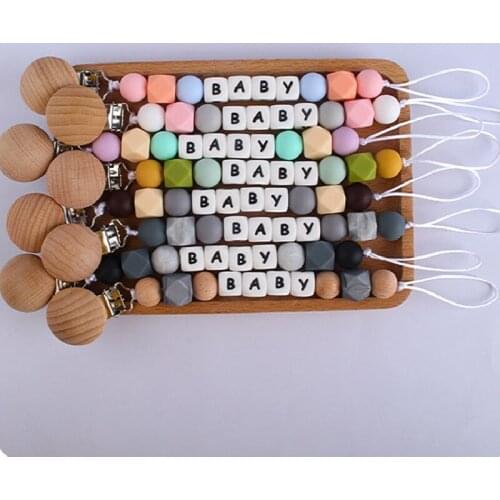 Customized Product Personalized Name Pacifier Clip Chain Silicone Letter Beads Dummy Holder Teether Chain Babies Shower Gifts