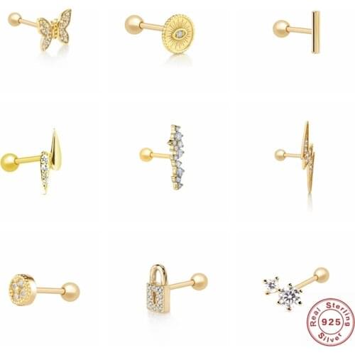 1ps Mini Earring S925 Sterling Silver Lighting Lock Paperclip Cartilage Stud Earring For Women Ear Bone earlobe piercing Buckle