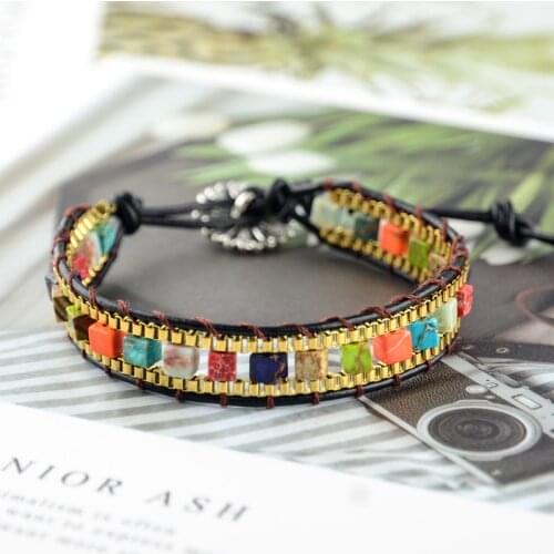 2021New Women Wrap Bracelets Turquise Stones Gold Chain Woven Wrap Bracelet Bohemian Jewelry Dropship