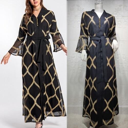 Embroidered Abaya Dress Women Muslim Dubai Evening Party Robe Moroccan Kaftan Turkey Arabic Jalabiya Female Long Dresses Black