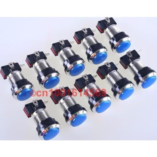 10 pcs/lot 30mm Chrome Silver Round LED Illuminate Arcade LED Button To Fighting MAME Game Raspberry Pi 2 Retropie 3B - Blue