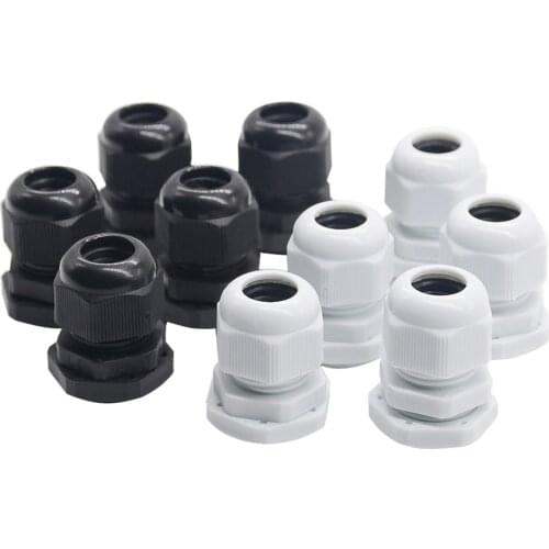 10pcs/lot IP68 M12x1.5 for 3-6.5mm M16x1.5 M20x1.5 M22 Wire Cable CE White/Black Waterproof Nylon Plastic Cable Gland Connector