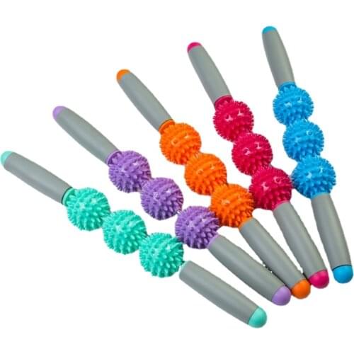 18inch Gym Muscle Massage Roller Yoga Stick Body Massage Relax Tool Muscle Roller Sticks with 3 Point Spiky Ball