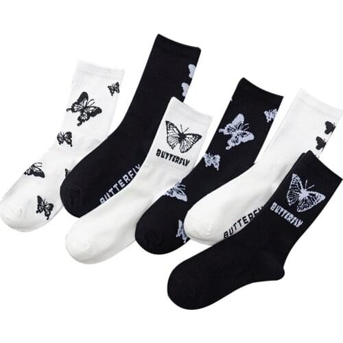 2pcs Cartoon Socks kawaii skarpetki damskie woman socking cute bow print white black calcetines chaussette femme for gifts