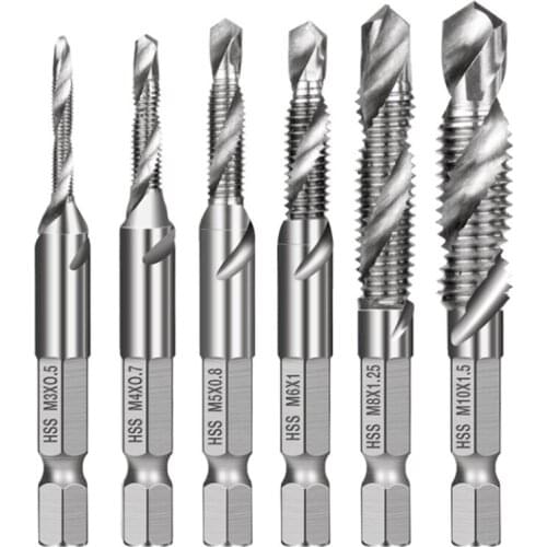 6pcs M3-M10 Screw Tap Drill Bits HSS Taps Countersink Deburr Set Metric Hex