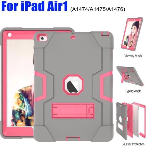Armor Case For iPad Air1 Heavy Duty Silicone TPU + PC Hard Stand Drop Shock Proof + Screen Protector IP71