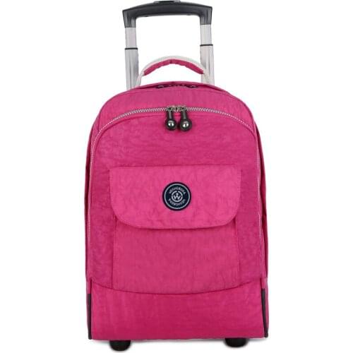 Travel Backpack with Wheels Shoulder Student School bags 18inch Rolling Luggage Mini Suitcase cloth Female Cases compact folding