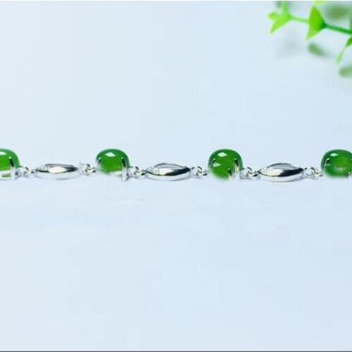 Natural Hetian Green Jade Jasper Noodle Silver Bracelet For Mothers Day Gift Female High Taste Temperament