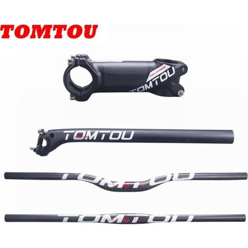 TOMTOU 3K Carbon Fiber Bike Steering Wheel MTB Handlebar + Stem + Seat Tube Bicycle Mountain Parts White Matte - TW4T18