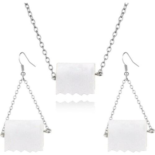 Roll Paper Dangle Drop Earring Funny 3D Tissue Geometric Necklace Jewelry Sets Creative Towel Toilet Paper Earrings for women