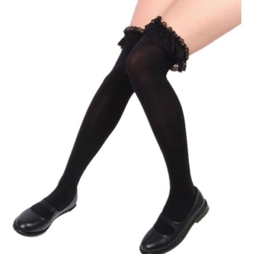 Girls Japanese Style Pure Color Bow Lovely Cosplay High Quality Lace Lolita Socks Anime Cosplay Stockings Sexy Leggings