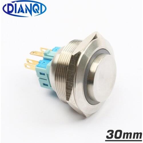 30mm Stainless steel metal push button switch high LED Ring round momentary 6 pin car switches reset latching fixation
