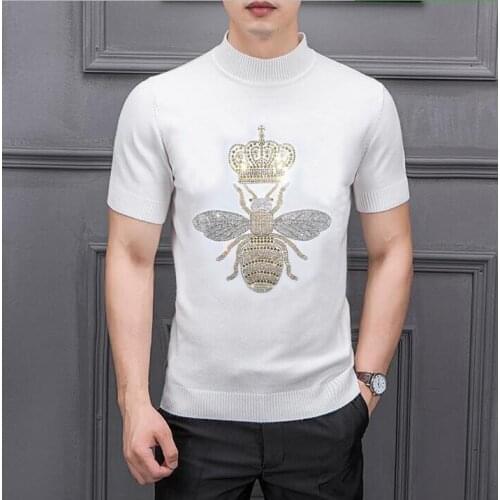 Diamonds short sleeve Cashmere Pullover Men Spring Autumn Sweater With Love O neck Knitted Rhinestones Sweater