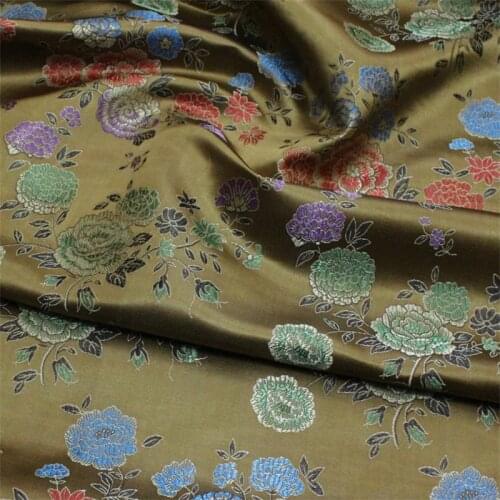 NW92 Flowers Jacquard Silky Brocade Fabric Chinese Cheongsam Clothes Dress Jacket Fabric DIY Sewing Silk Green Fabrics