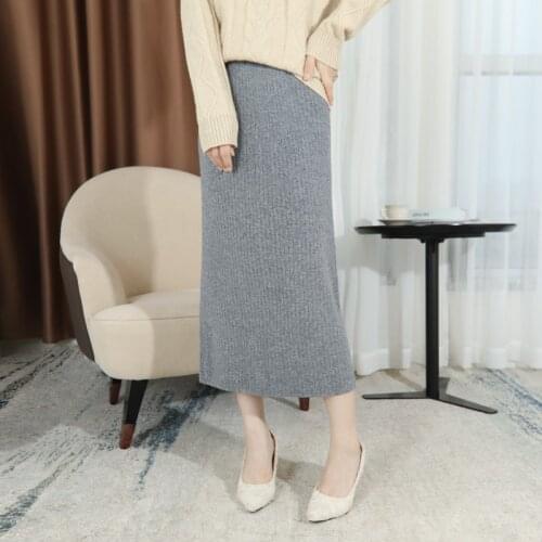 Autumn and winter wool skirt womens high-waist elastic waist knitted cashmere skirt bottoming slim-fit hip-wrapped skirt medium