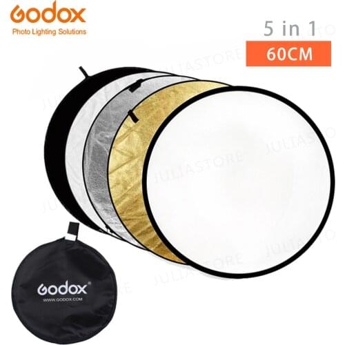 24" 60cm 5 in 1 Portable Collapsible Light Round Photography White Silivery Reflector for Studio Multi Photo Disc Diffuers