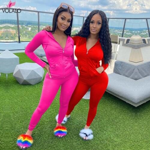Casual Sporty Hooded Zipper Women Matching Set Long Sleeve Fashion Workout Tracksuits Skinny Top And Pants Co-ord Sets