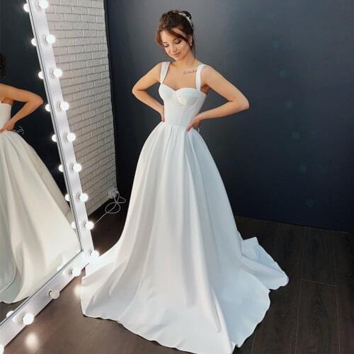 Eightree Simple Wedding Dresses Sweetheart A-Line Bride Dress 2021 Sleeveless Boho Beach Sleeveless Wedding Ball Gowns Plus Size