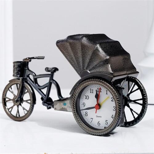 Retro Nostalgic Rickshaw Shape Alarm Clock Antique Table Desk Decor Bell Office Table Decoration Model Student Kids