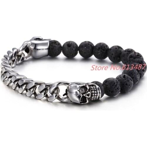 Retail Fashion Genuine Leather Punk Skull Man bracelets & bangles fashion bracelet for man jewelry with Silver Gold Color