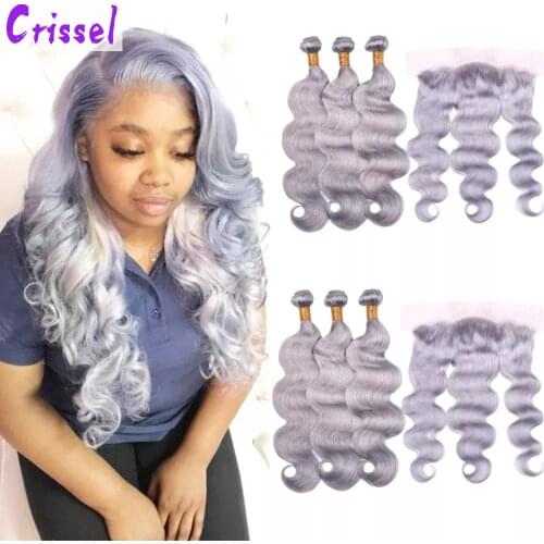Grey Color Body Wave Bundles With Closure Brazilian Hair Bundles With Frontal Human Hair Frontal With Bundle Remy Hair Extension