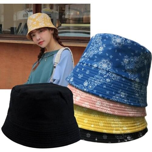 Summer Women Paisley Print Folding Double Sided Reversible Sun Hat Bucket Cap UV Protection chapeau femme 2020