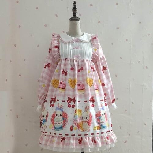 Light Lolita dress Japanese Soft Sister Rabbits Afternoon Tea OP Kawaii Long Sleeve Dress