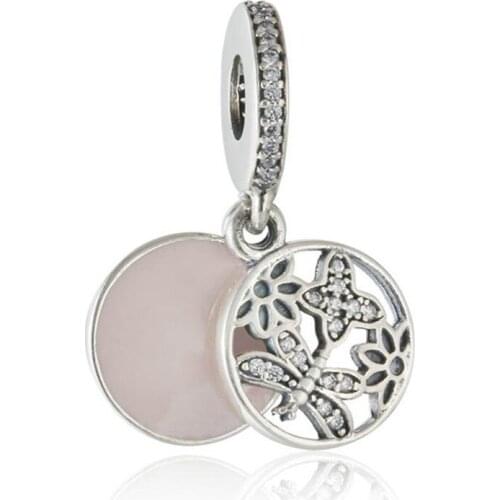 Spring 925 Sterling Silver Springtimne with Soft Pink Enamel and Clear Cz charms Fit Original Brand Bracelet jewelry