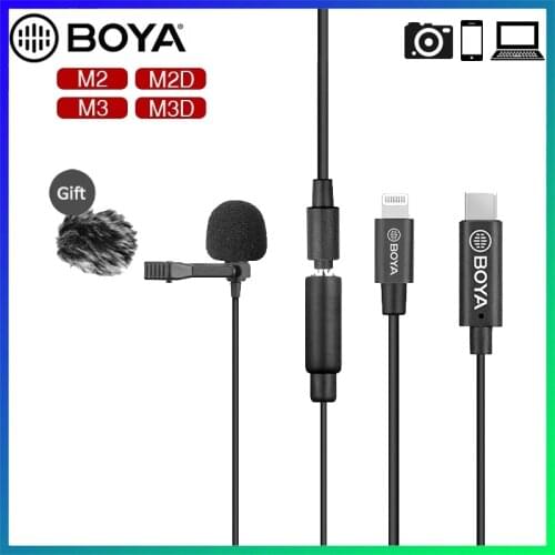 BOYA BY-M2 /M2D /M3 /M3D Lavalier Lapel mini Omnidirectional Double Head Microphone For iPhone iPad laptop IOS Android device