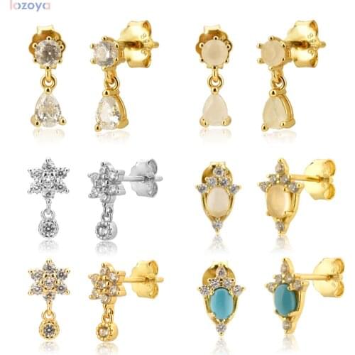 LOZOYA 100% 925 Sterling Luxury Piercing Rock Punk Silver White Zircon Stud Earring Ovals Mini Small Women Jewelry For Gift