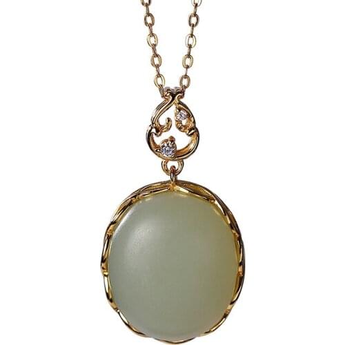 925 sterling silver gold plated Hetian jade Qiemo blue pendant vintage personality gourd womens elegant necklace pendant