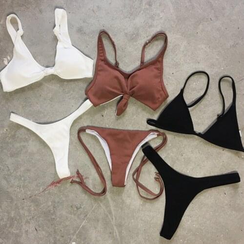 Sexy Bikini 2021 New Beachwear Solid Color Sexy Thong Backless Tube Top Swimsuit Summer Beach Bikini Set