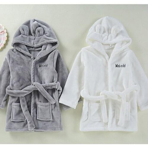Winter Ears Letter Plush Pocket Robe Toddler Kids Baby Solid Bathrobe Cotton Plush Hooded Bath Robe Towel Pajamas Детские Халаты