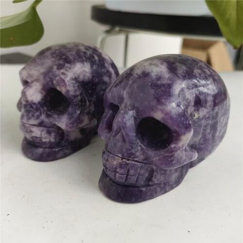 1pc 65-70mm Natural Crystal Kunzite Skull Handicraft Crystal Gem Skull Carving Specimen Mineral Crystal Quartz Art Collection