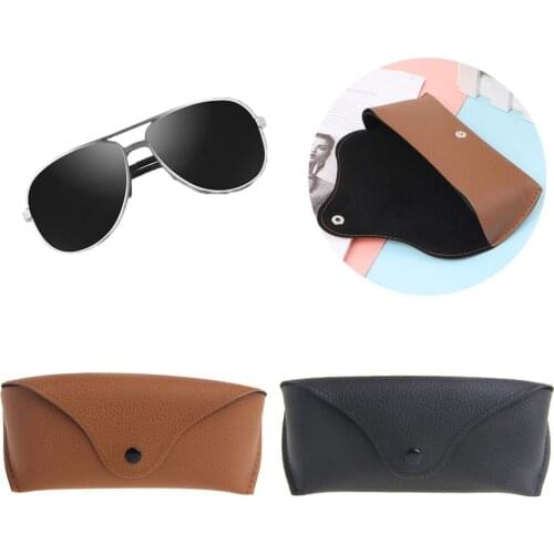 1pcs Brown Durable Leather Eye Glasses Sunglasses Shell Hard Case Protector Box Pouch Bag