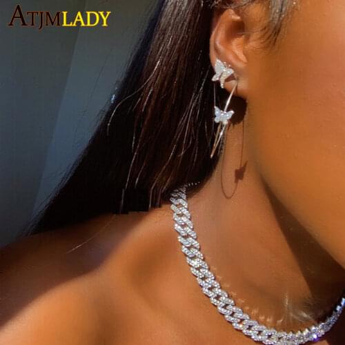 2020 summer new fashion butterfly women jewelry silver color micro pave cz butterfly dainty circle hoop earring wholesale