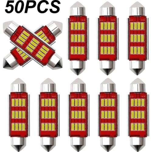 50Pcs C5W C10W LED Bulbs Canbus Festoon-31MM 36MM 39MM 41MM 4014 10 12SMD NO ERROR Car Interior Dome Light Reading Light 12V/24V