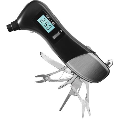 9 in 1 Digital Tire Pressure Alarm Gauge Multifunctional Tyre Pressure Sensor Tpms Systems w LED Flashlight Car Hammer