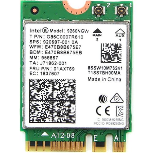 9260NGW 1730Mbp NGFF Dual Band 802.11ac WiFi Bluetooth 5.0 Wireless Card for Intel hp 920687-001 lenovo 01AX769 dell asus sony